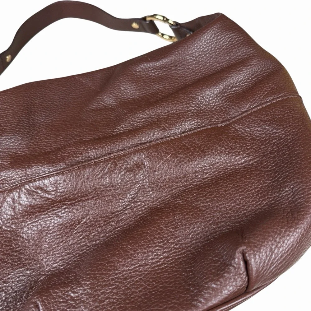 Michael Kors Pebbled Leather Hobo Handbag Shoulder Bag in Brown, Gold Hardware‎